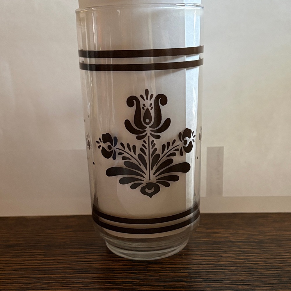 Vintage Glass Tumbler with Brown Floral Design